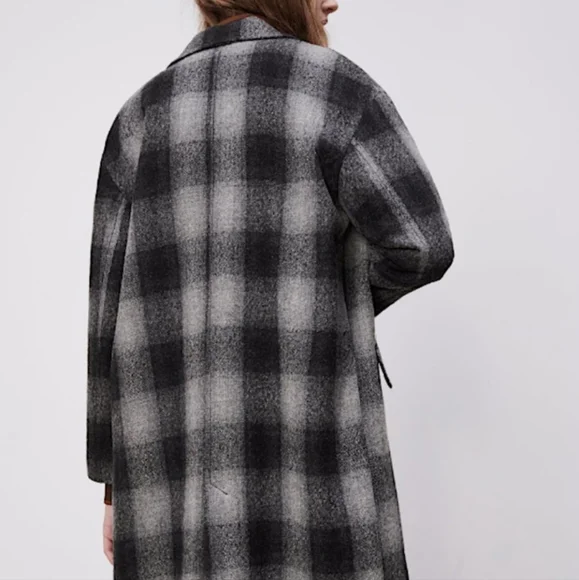 ZARA × Manteco 100% Wool Menswear Grey Black Plaid Long Coat. M NWT Blogger FAVE - Picture 8 of 15